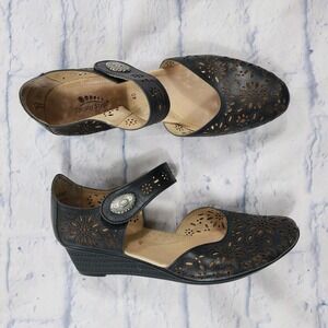 Spring Step WOMENS SIZE 40 US 9 Nougat Eyelet Leather Mary Jane Shoes Black